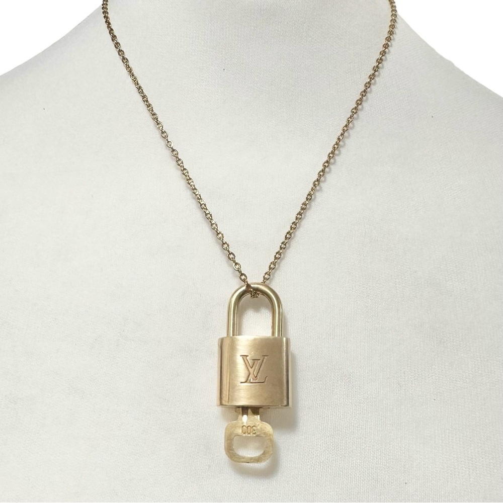Authentic Louis Vuitton #314 Lock & Key Set on a 18K Gold Plated Chain Necklace
